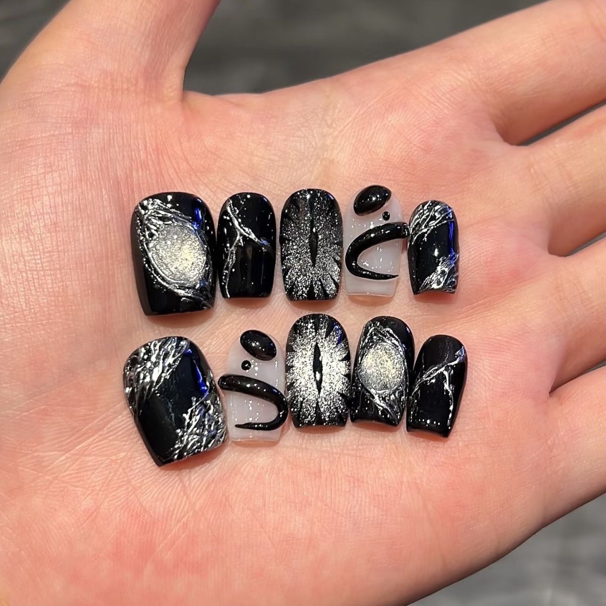 Nail Art Glossy - 10pcs Black Cute Cat Handmade Press