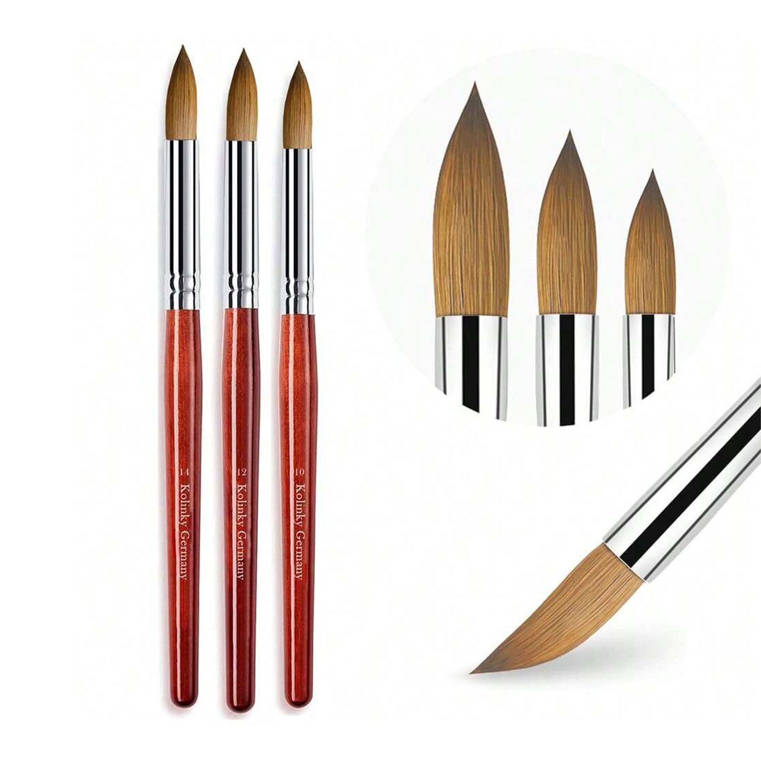 Nail Art Mahogany - 3PCS Kolinsky Mahogany Stem Acrylic Nail