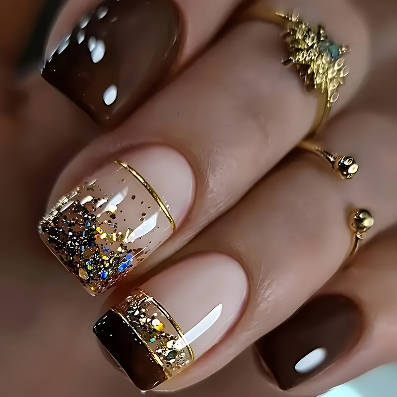 Nail Art Glossy - Short Square fake nails for women