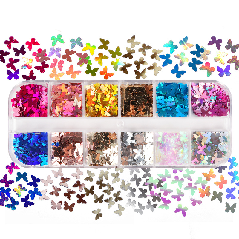 Nail Art Glossy - Mix Color Fluorescent Butterfly Glitter Eyelash