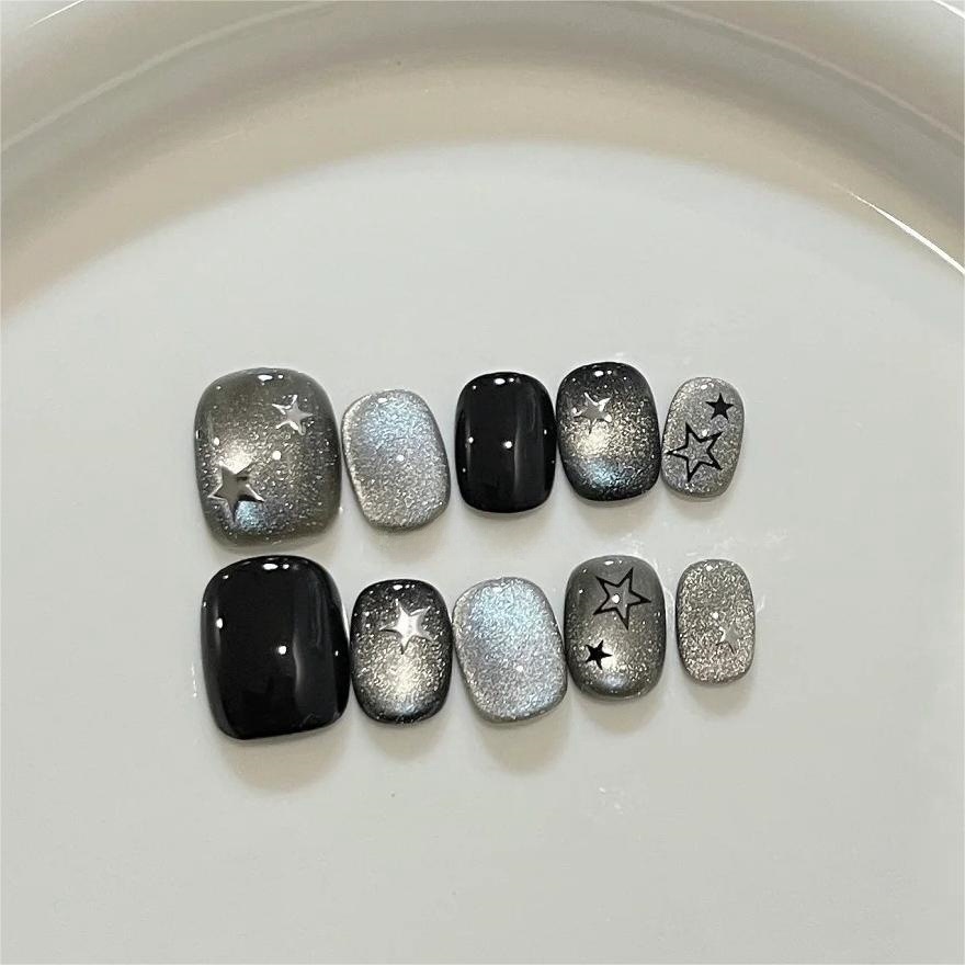 10pcs Black Cute Cat Handmade  - Nail Art Glossy 评论和价格
