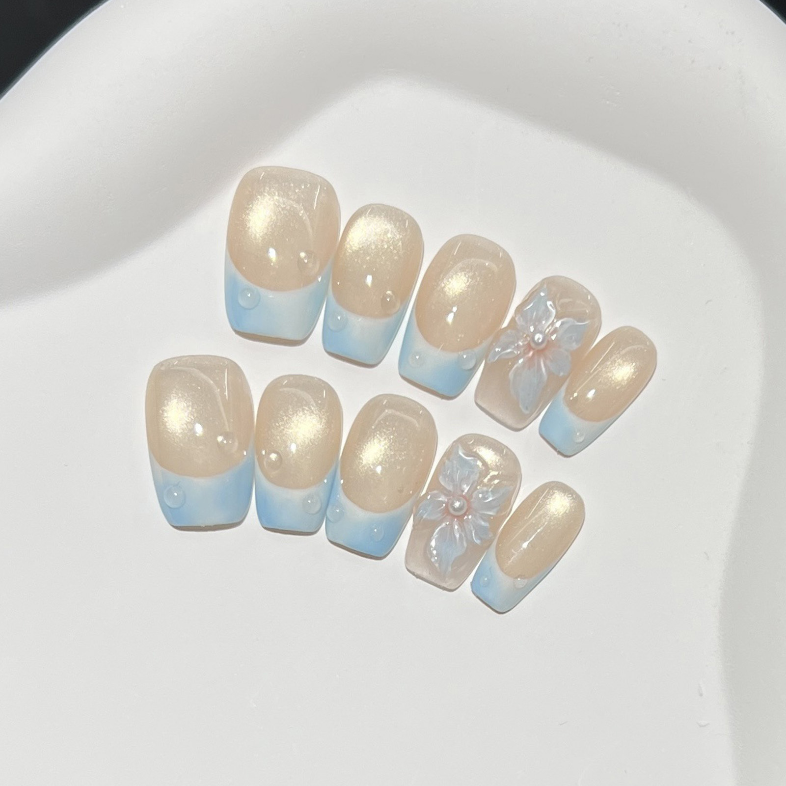 10pcs French Blue Glossy Flora - Nail Art Glossy 评论和价格