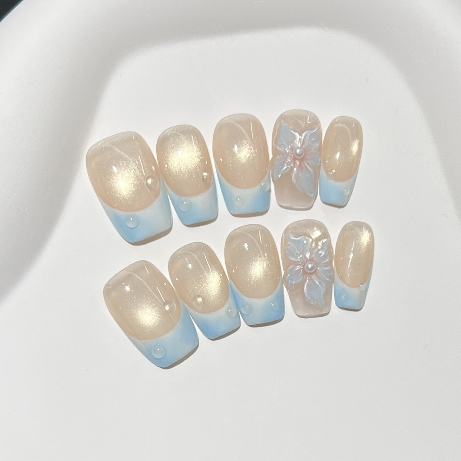 10pcs French Blue Glossy Flora - Nail Art Glossy 评论和价格