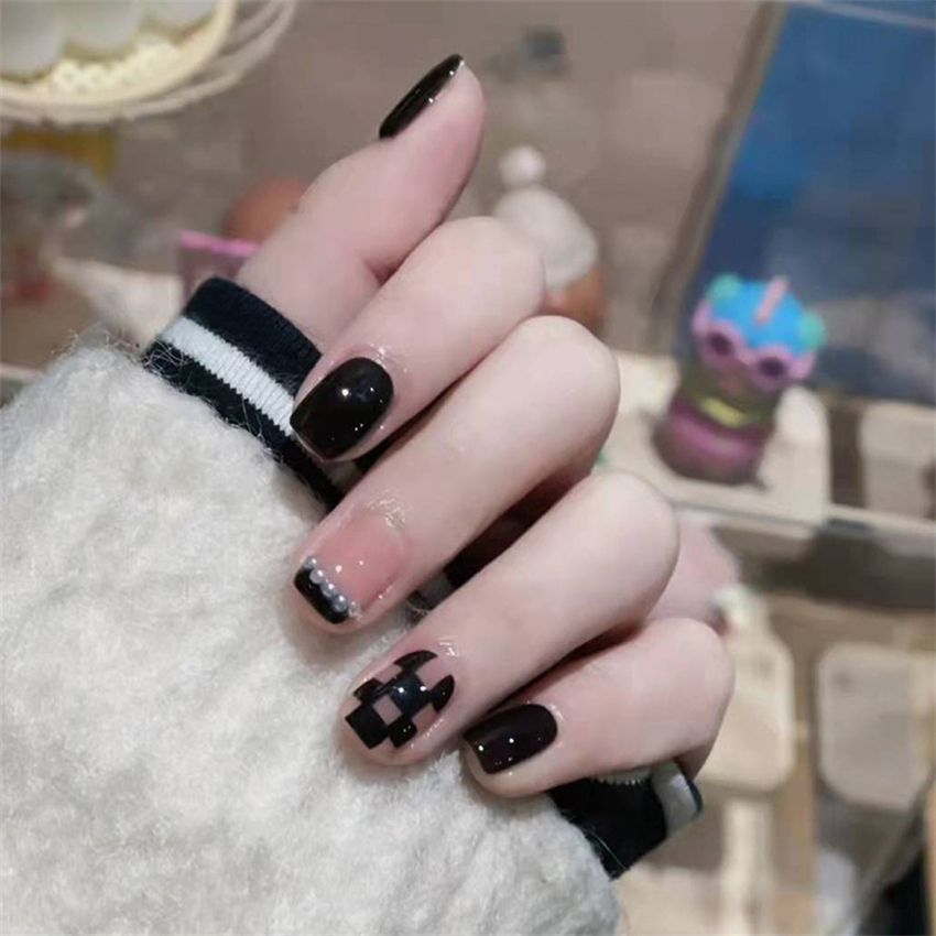 24PCS Short Acrylic Golden Hea - Nail Art Glossy 评论和价格