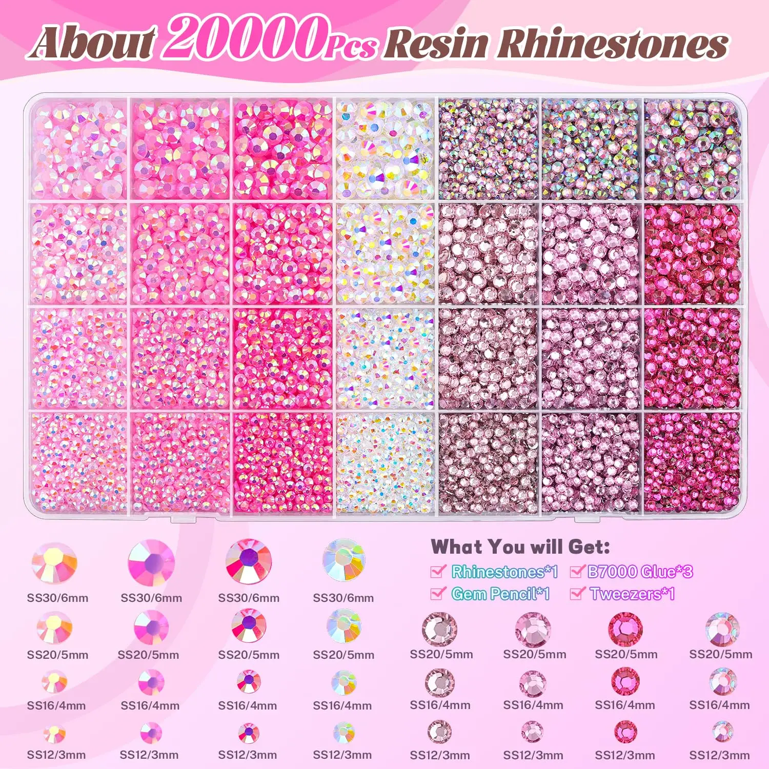 HOT-20000Pcs Pink Rhinestones  - Rhinestone Nail Gem 评论和价格