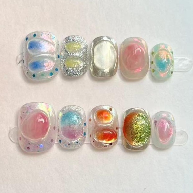10Pcs Cute Short Round Handmad - Nail Art Glossy 评论和价格
