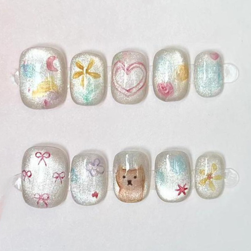 10Pcs Cute Short Round Handmad - Nail Art Glossy 评论和价格