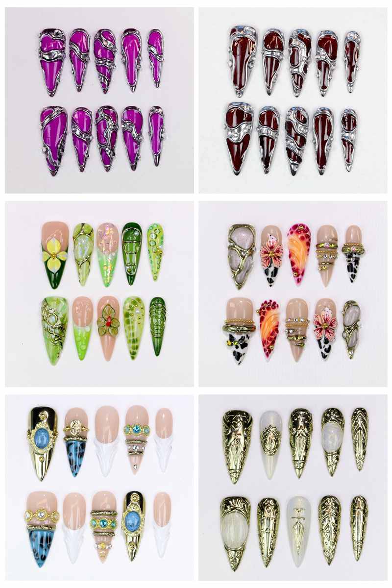 10Pcs Long Stiletto Press-On N - Nail Art Glossy 评论和价格