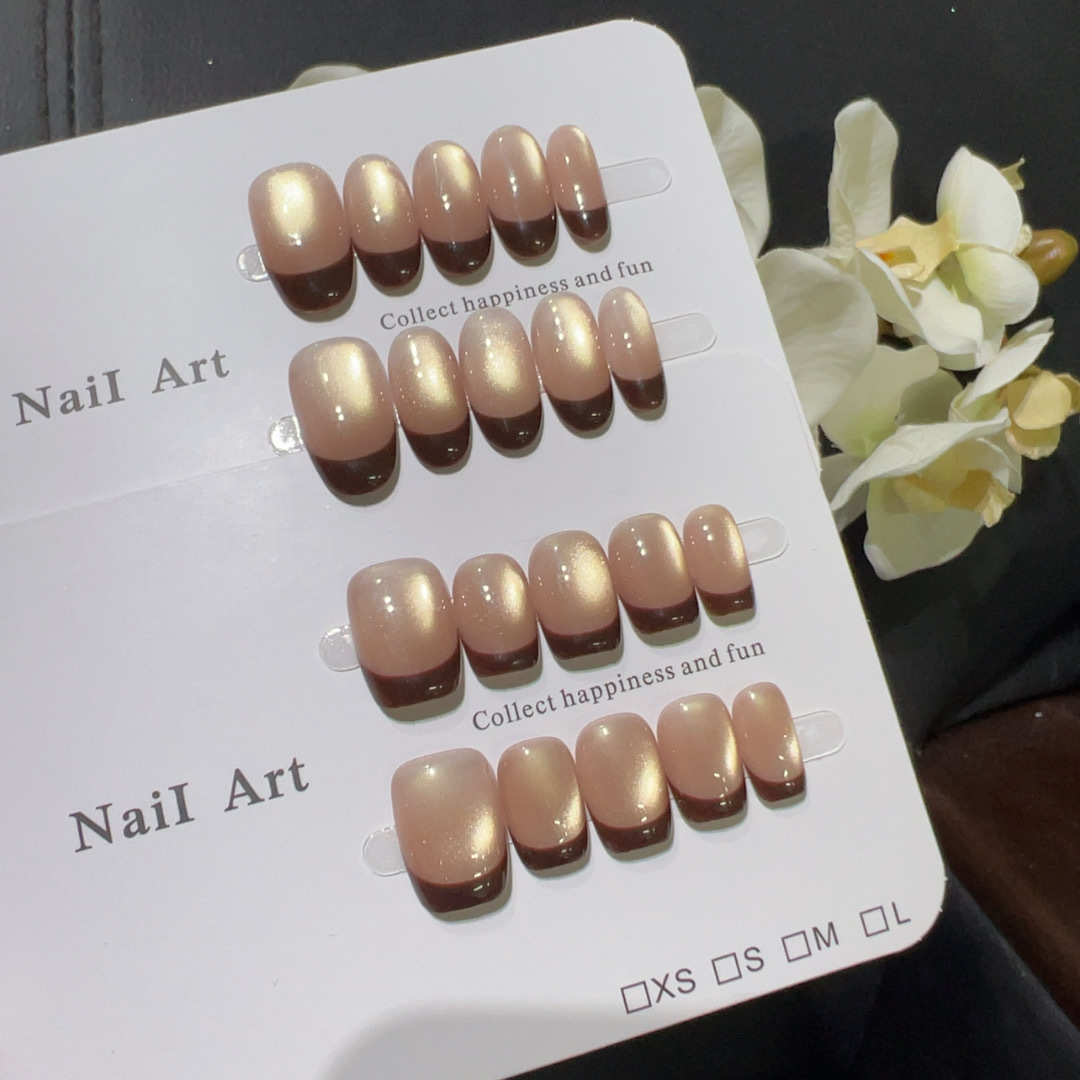 10pcs Short French Press on Na - Nail Art Red Wine Cat Eye 评论和价格